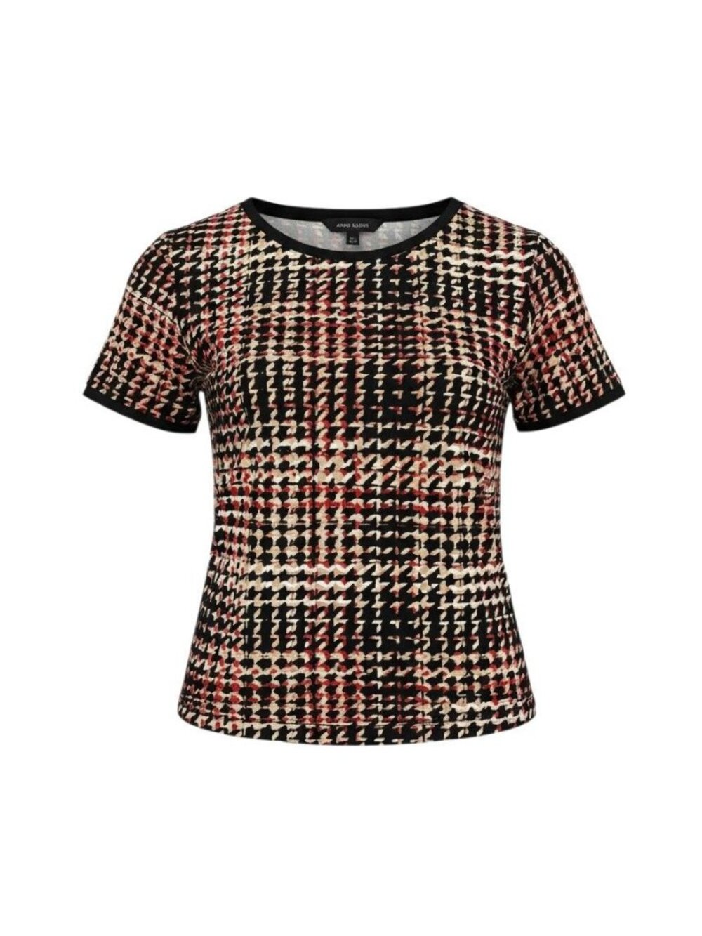 Anne Klein Womens Houndstooth Short Sleeve Top 3X Multicolor